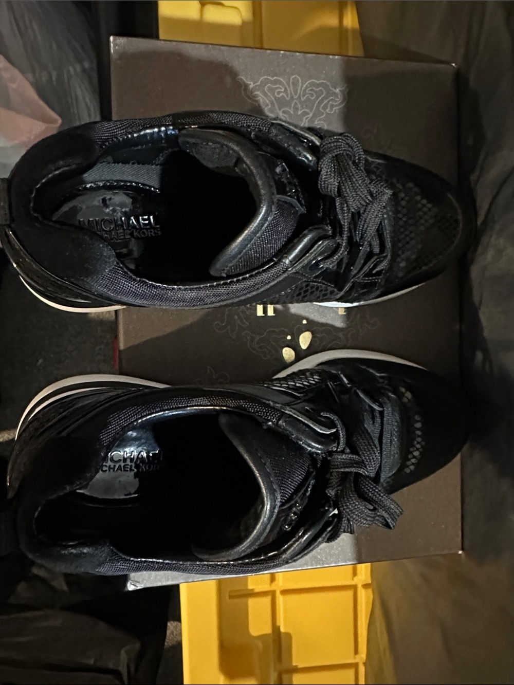 Michael Kors Black Mixed-Texture Lace-Up Sneakers - Picture 6 of 8